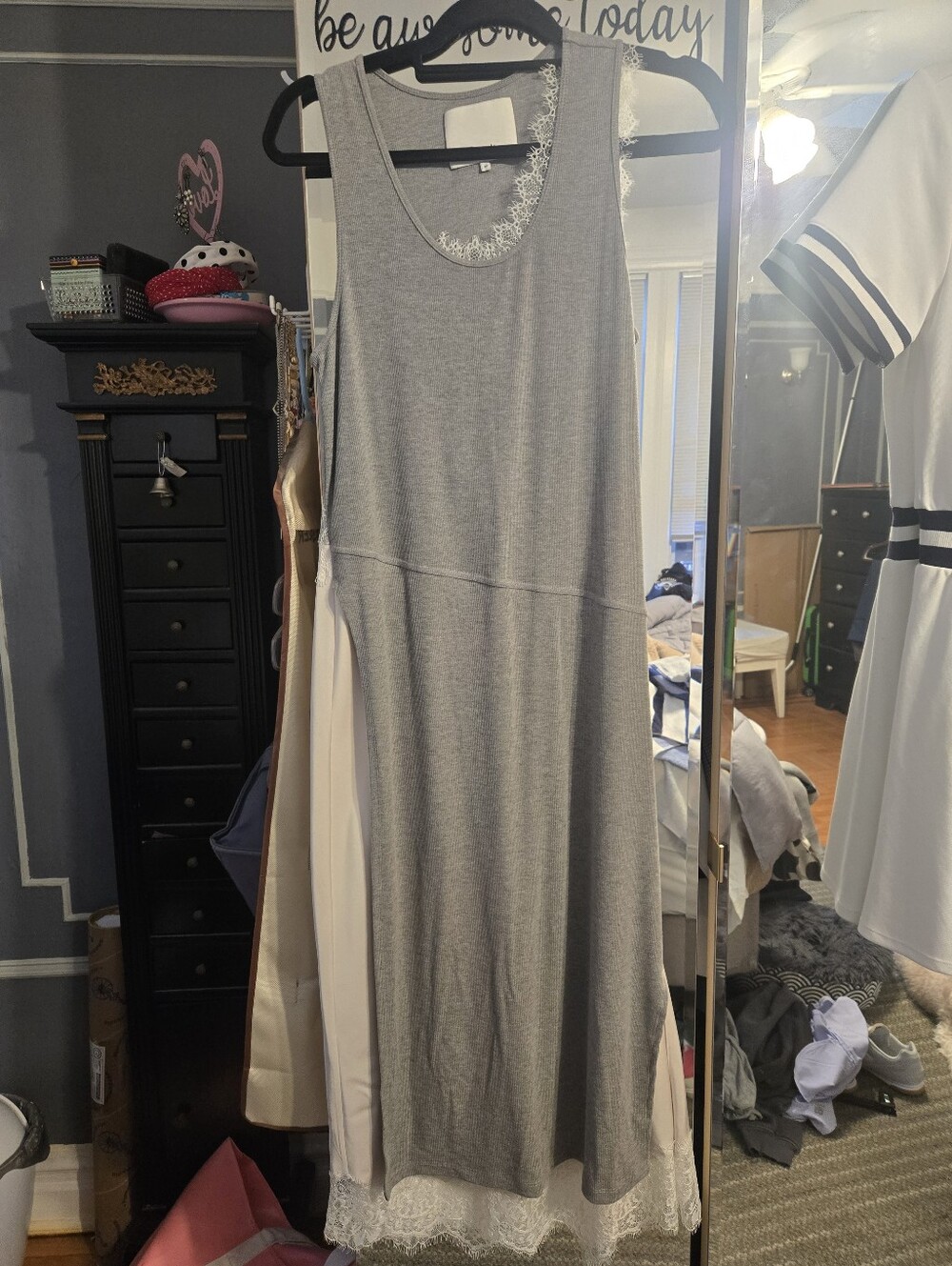 3.1 Phillip Lim White Ribbed Midi Tank Dress with Lace Trim